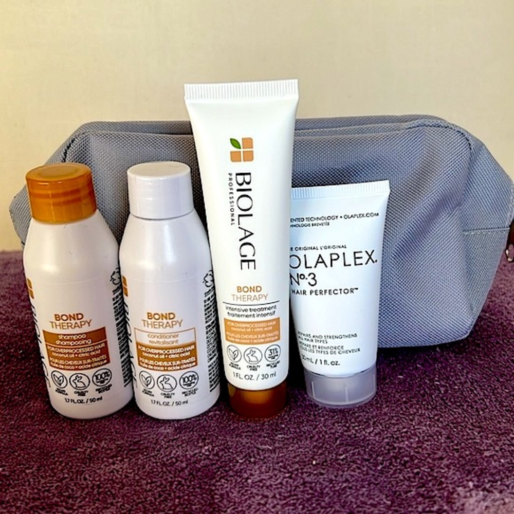 Biolage Olaplex Bond Therapy Repair Deluxe Sample Hair Care Bundle with Pouch